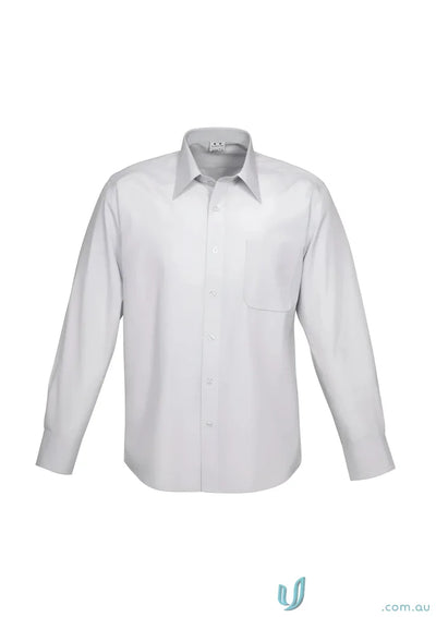 Mens ambassador long sleeve cotton blend dress shirt in light gray with front pocket