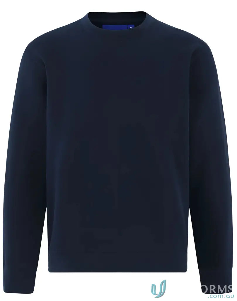 Navy blue long-sleeved fleece sweatshirt with crew neck from American Style Fleece Sweatshirt line