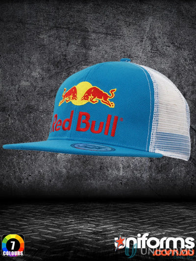 Blue and white Red Bull trucker hat from American Twil Mesh Snapback stock range