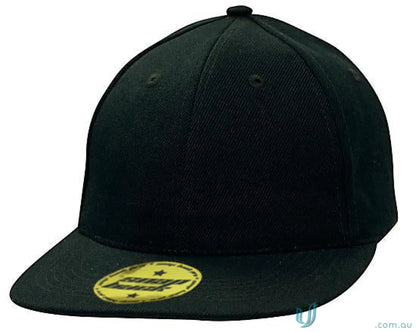 Black flat-brimmed baseball cap in American Twill Snap Back workwear style