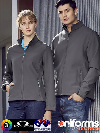 Matching gray Apex Softshell Jacket j740m with soft chin guard from Biz Collection Mens