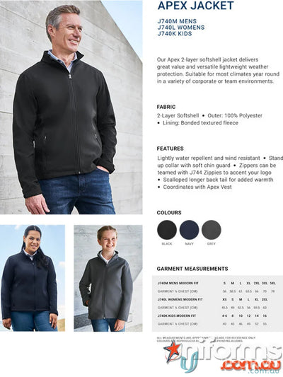 Apex jacket j740m softshell jacket with soft chin guard from Biz Collection Mens