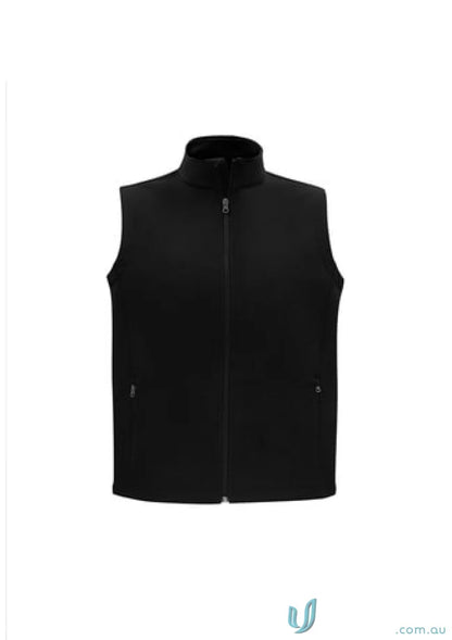 Black zip-up vest from Apex Softshell Vest collection J830M, perfect for outdoor wear