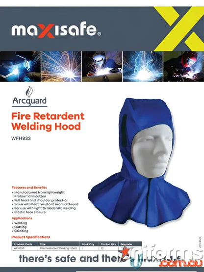 Blue fire retardant welding hood from Arcguard perfect for welding workwear and uniforms
