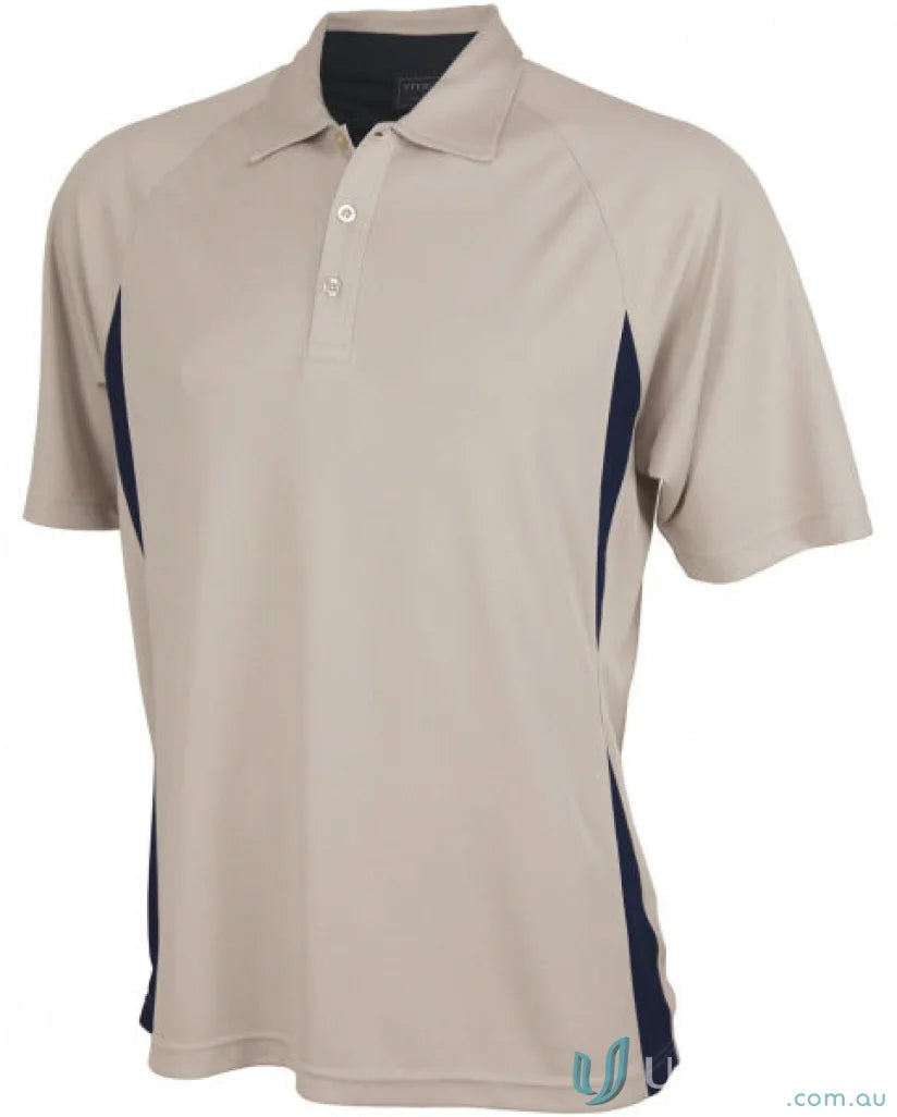 Beige Arctic Polo shirt with navy accents, perfect for work uniforms and casual wear