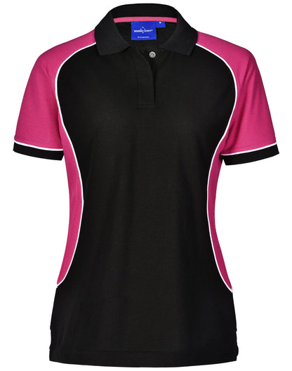 Black and pink tri-colour short sleeve Arena Polo with white trim and truedry® polo