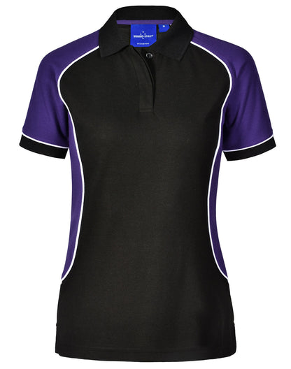 Black and purple Tri-colour short sleeve Arena Polo with white trim made of truedry® polyester