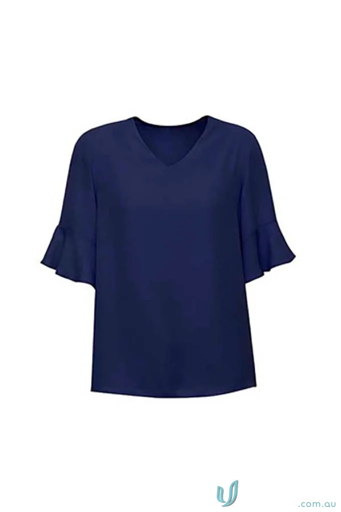 Navy blue Aria Fluted Blouse with ruffled sleeves from Collection Aria Fluted, perfect fluted sleeve blouse for functional workwear