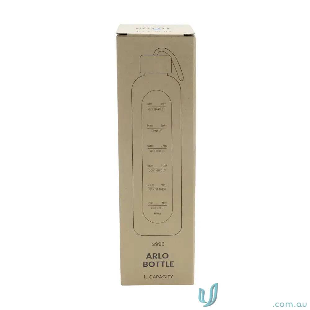 Cardboard box with outline of Arlo 1 Litre Borosilicate Glass Water Bottle