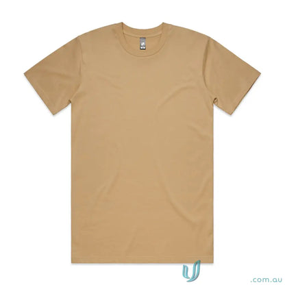 Tan short-sleeved classic tee made from comfy combed cotton, relaxed fit shirt