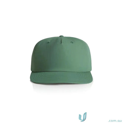 Solid green recycled nylon surf cap with plastic snapback for versatile wear