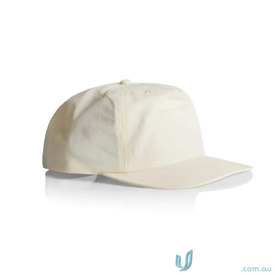 Light beige surf cap with flat brim made from recycled nylon and plastic snapback