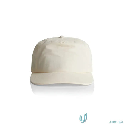 Light-colored recycled nylon surf cap with subtle texture and plastic snapback
