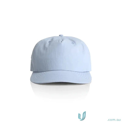 Light blue recycled nylon surf cap with a curved brim and plastic snapback
