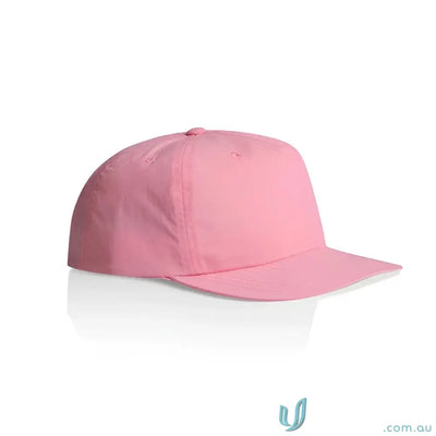 Plain pink recycled nylon surf cap with flat brim and plastic snapback for versatile style