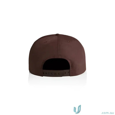 Plain brown recycled nylon surf cap with plastic snapback and adjustable closure