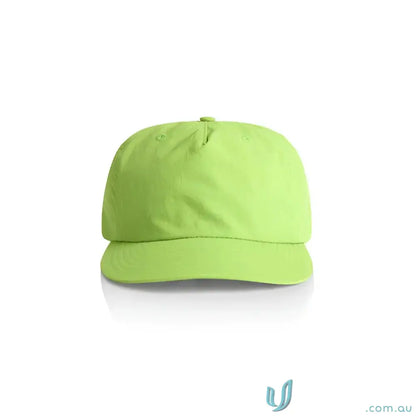 Bright lime green surf cap made of recycled nylon with a plastic snapback