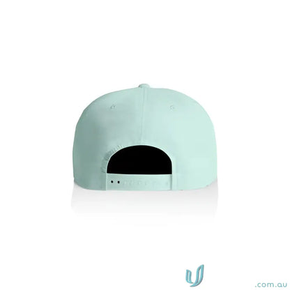 Light teal recycled nylon surf cap with plastic snapback for versatile style