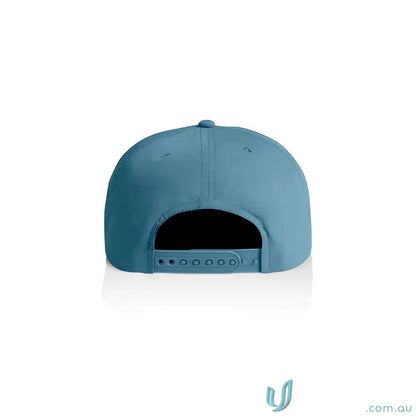 Blue recycled nylon surf cap with adjustable plastic snapback for versatile style