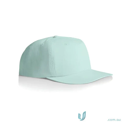 Light blue recycled nylon surf cap with plastic snapback for versatile wear