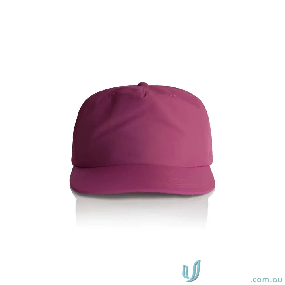 Fuchsia surf cap with a slight sheen, made from recycled nylon plastic snapback