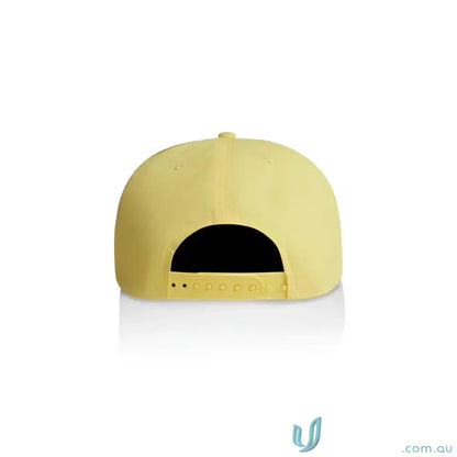Back of a light yellow AS Colour 1114 Surf Cap with plastic snapback and recycled nylon