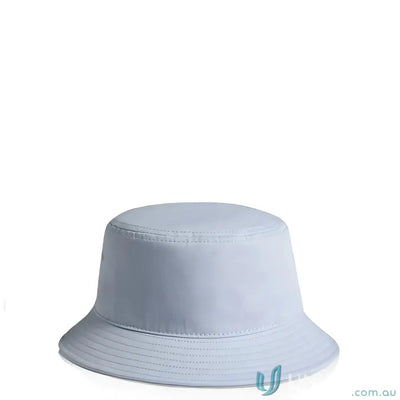 Light blue bucket hat with reinforced brim, lightweight cotton, and smooth fabric