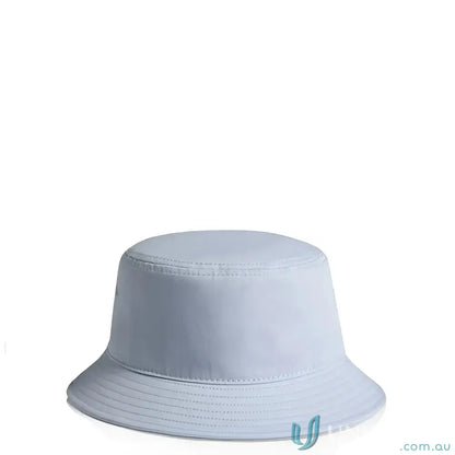 Light blue bucket hat with reinforced brim, lightweight cotton, and smooth fabric