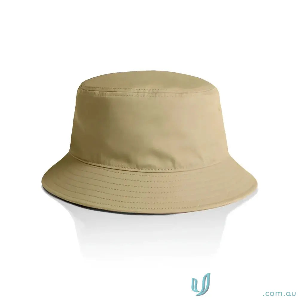 Plain tan bucket hat with reinforced brim, lightweight cotton, AS Colour 1117