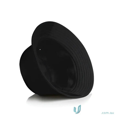 Black bucket hat with a reinforced brim, lightweight and perfect for casual wear