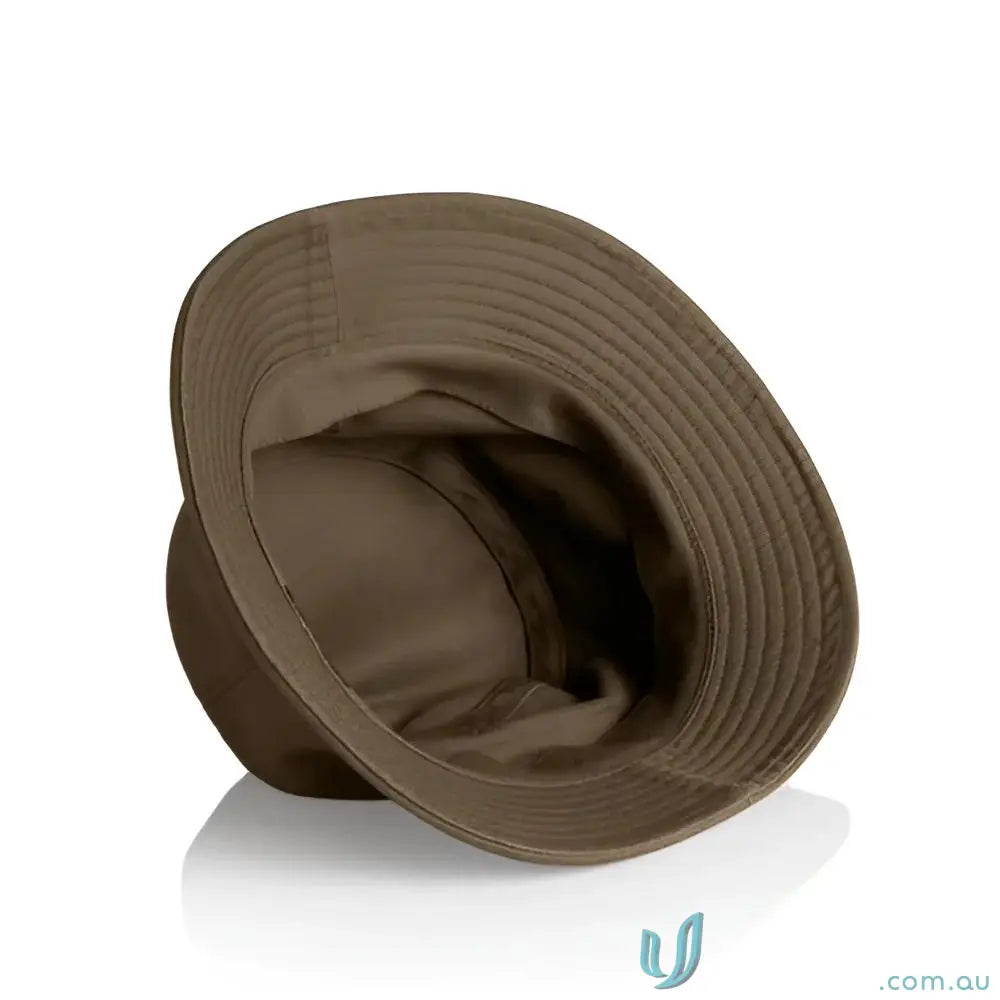 Olive green lightweight cotton bucket hat with reinforced brim and foldable design