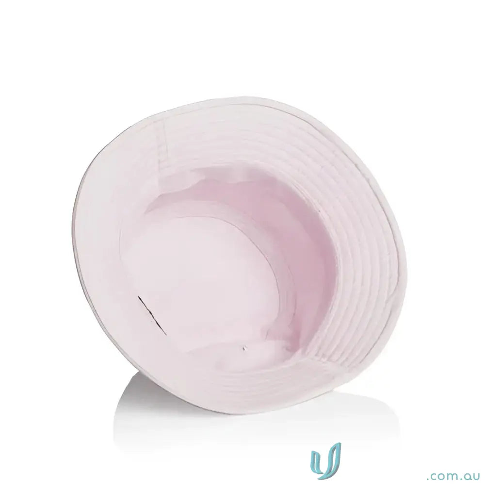 Light pink bucket hat with reinforced brim and ribbed brim, lightweight cotton style