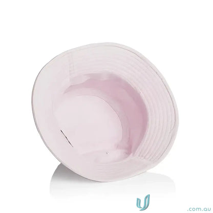 Light pink bucket hat with reinforced brim and ribbed brim, lightweight cotton style