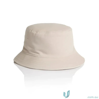 Light beige bucket hat with reinforced brim, lightweight cotton for sun protection