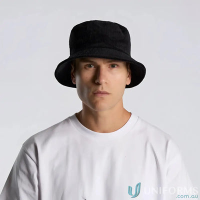 Black cord bucket hat made of 8-wale partridge cord from AS Colour 1176