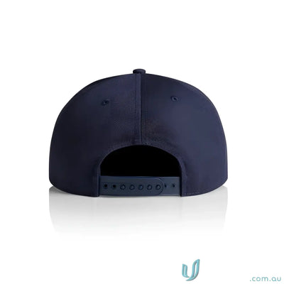 Dark blue AS Colour 1184 flat peak cap with plastic snapback and tonal under-peak lining