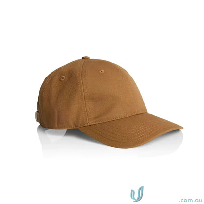 Plain brown Access Canvas Cap with curved peak and low-profile six-panel design