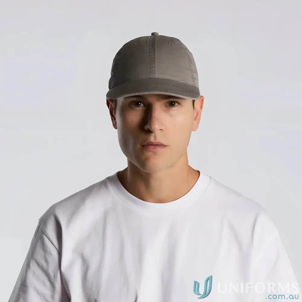 Man wearing a white crew-neck t-shirt and Colour Access Faded Cap 1134