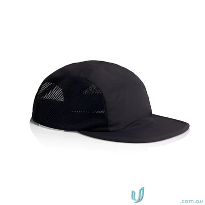 Black Active Finn Cap with mesh side panels made from recycled nylon for breathability