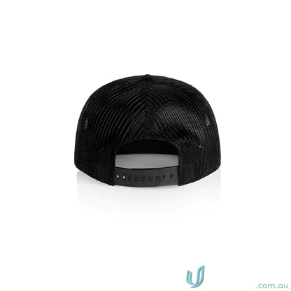 Black mesh back baseball cap with flat peak and cotton 16-wale partridge cord style