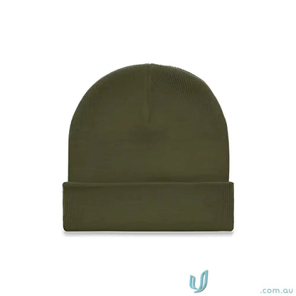 Olive green knit cuff beanie from AS Colour Cuff Beanie 1107 relaxed fit collection