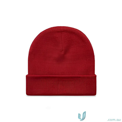 Red knit cuff beanie from AS Colour Cuff Beanie 1107 relaxed fit acrylic knit hat