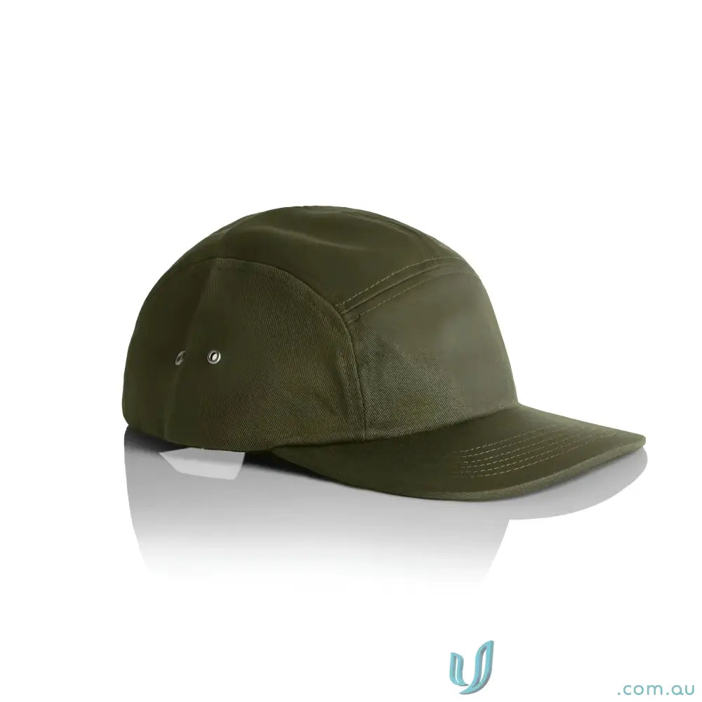 Olive green Finn Five Panel Cap with metal eyelets and breathable 100% cotton
