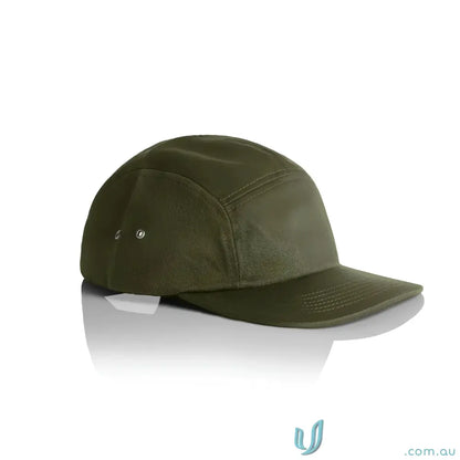 Olive green Finn Five Panel Cap with metal eyelets and breathable 100% cotton