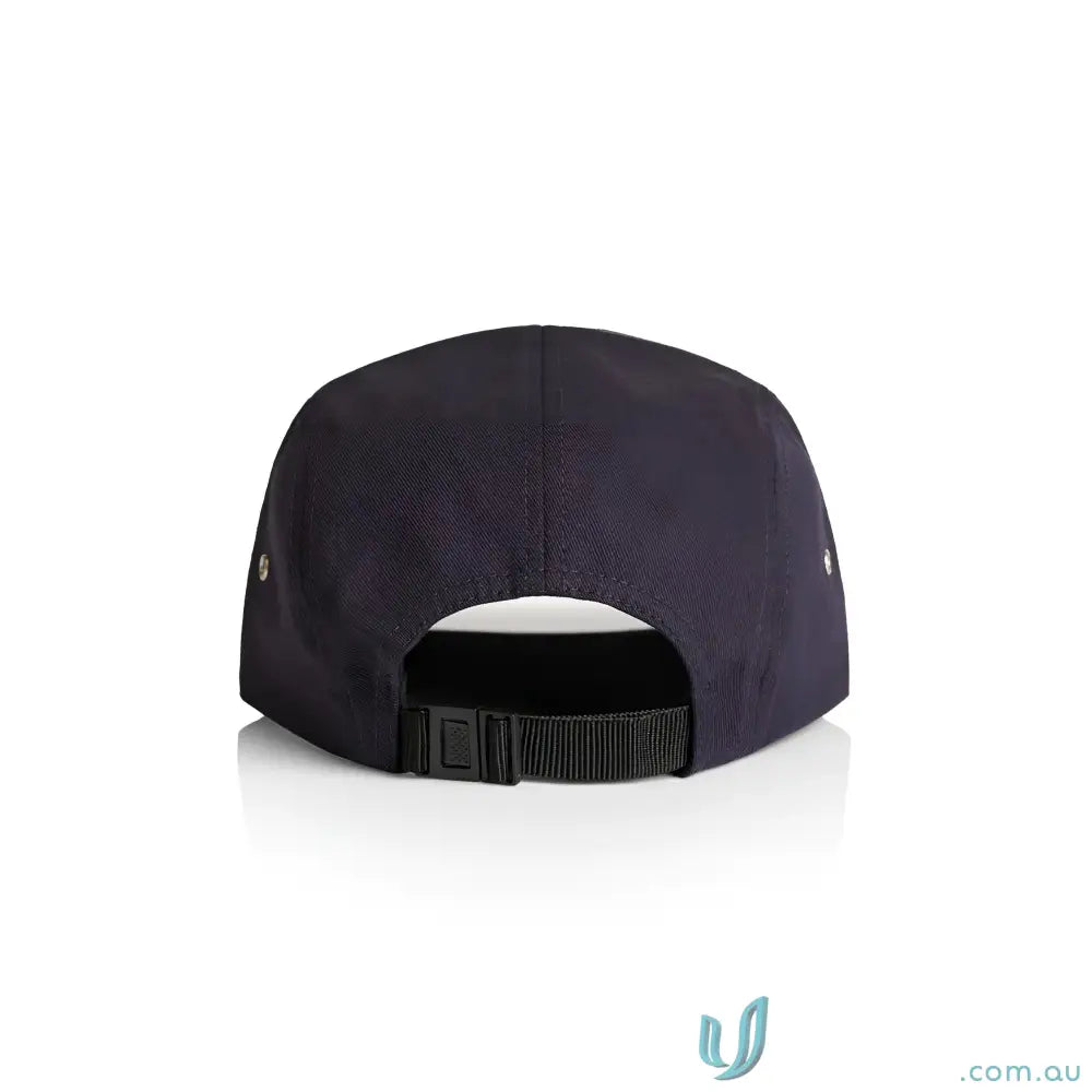 Dark blue AS Colour Finn Five Panel Cap with black adjustable strap and buckle closure