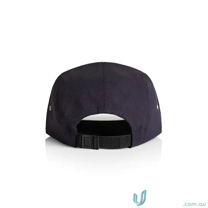 Dark blue AS Colour Finn Five Panel Cap with black adjustable strap and buckle closure