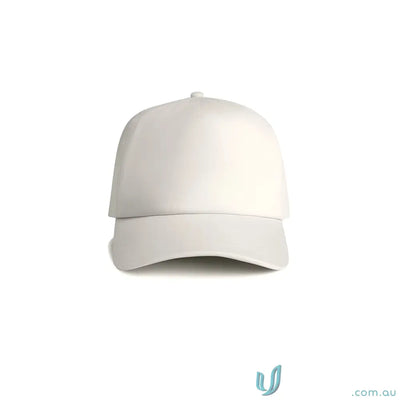 Plain white high profile baseball cap with curved peak and plastic snapback for custom fit