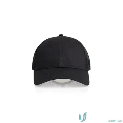 Black AS Colour Icon Trucker Cap with breathable recycled polyester mesh and mid profile fit