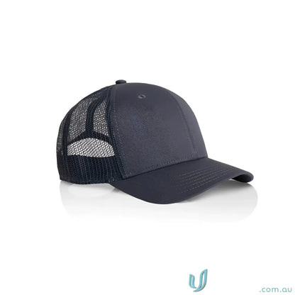 Dark gray AS Colour Icon Trucker Cap with mid profile and breathable recycled polyester mesh