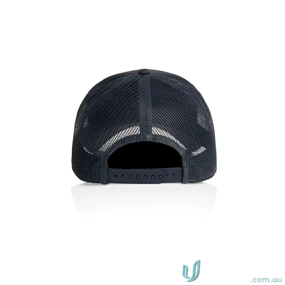 Dark blue mid profile icon trucker cap with breathable recycled polyester mesh